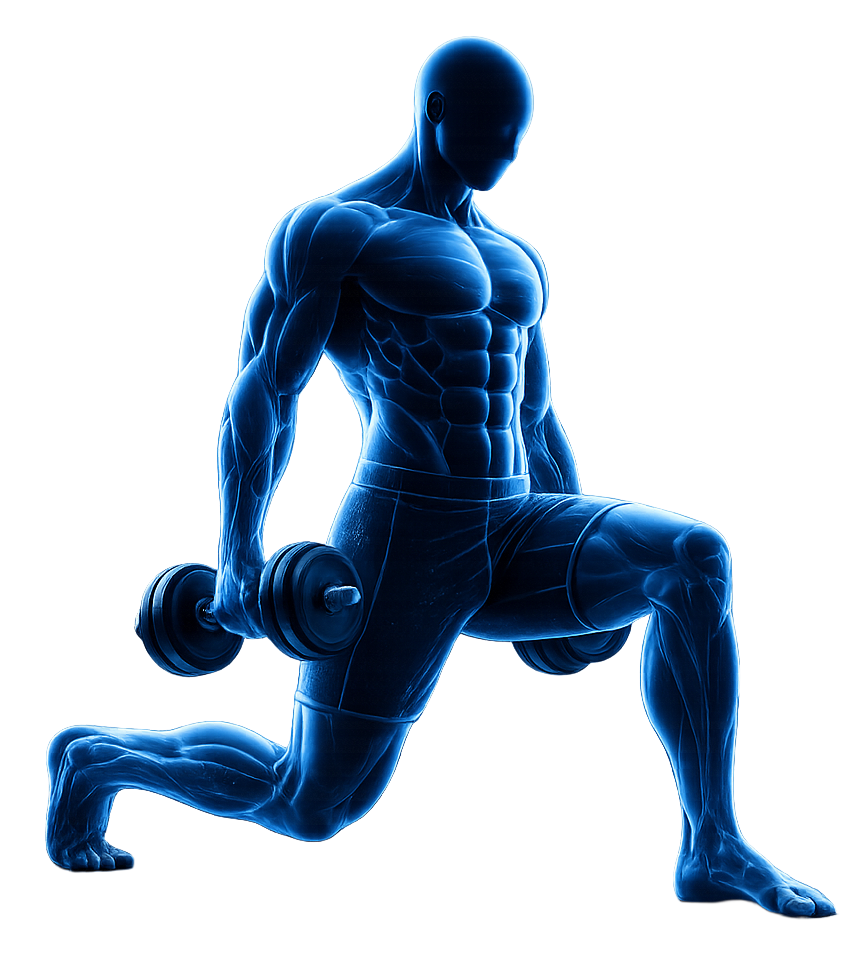Anatomical figure highlighting lower body muscle groups