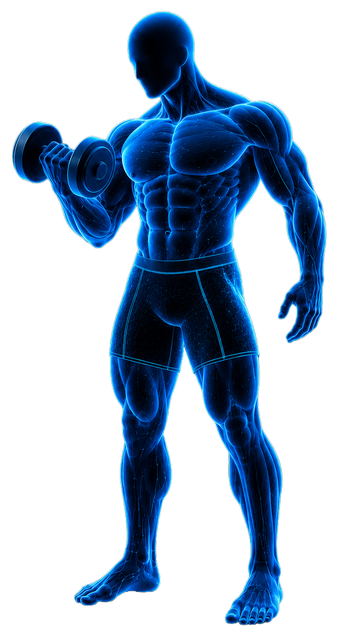 Anatomical figure highlighting upper body muscle groups